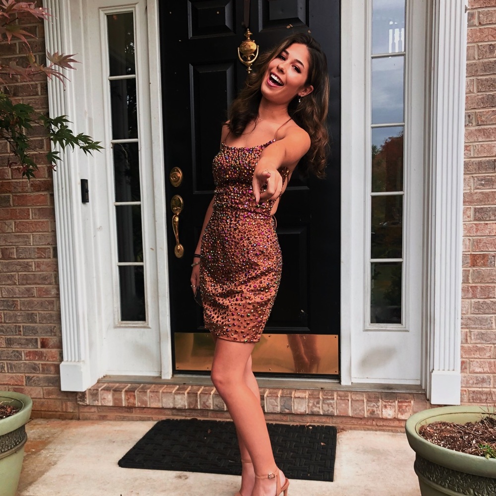 Copper Sherri Hill Homecoming Dress